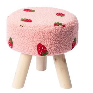 Pink Strawberry Patterned Sherpa Stool NWT